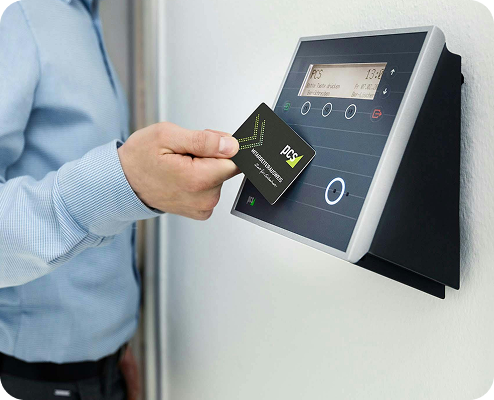 Man using access control keycard